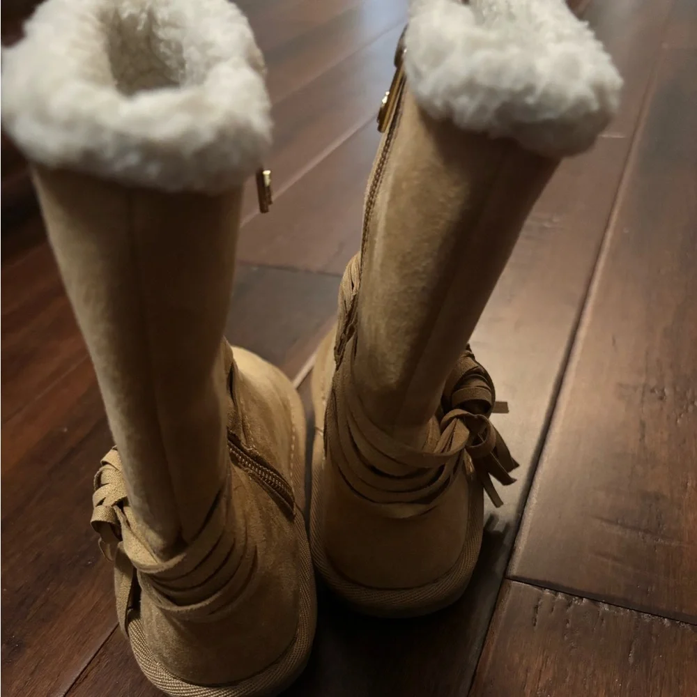 Michael Kors Camel Suede Boots with Shearling Trim